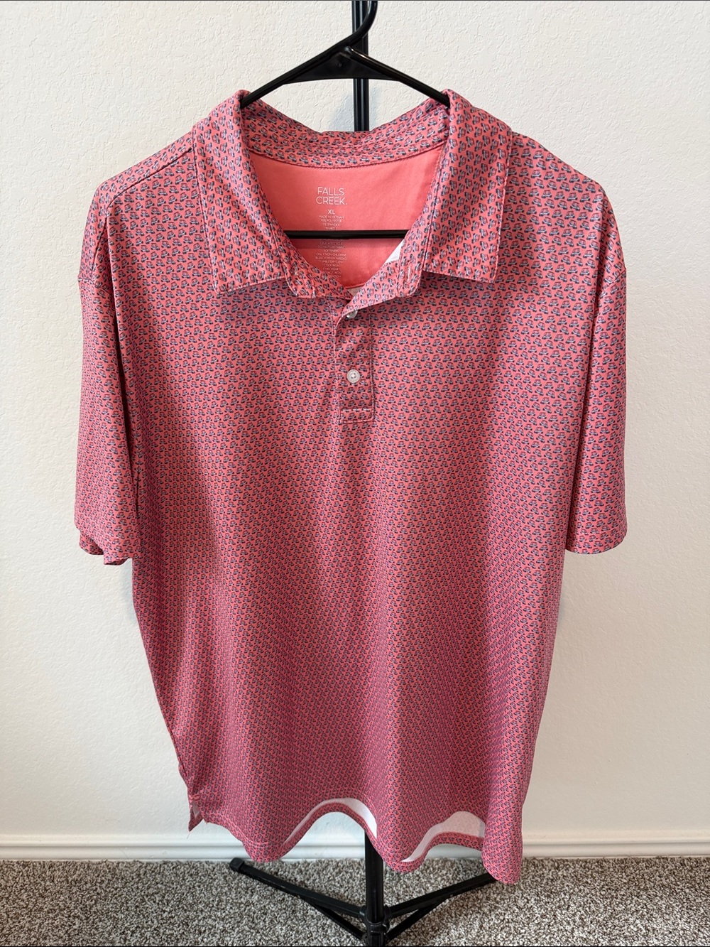 🌿 Falls Creek Men's Coral Pink Micro-Pattern Polo